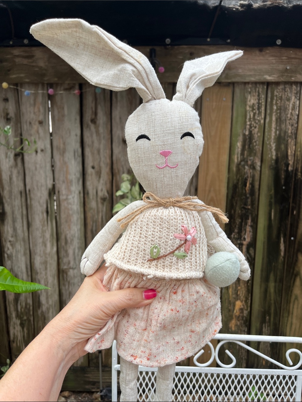 Handmade Cream Bunny Doll with Pink Accents size 19”